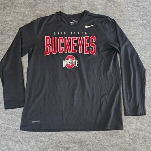 Nike Ohio State Buckeyes T-Shirt Mens L Black Dri-Fit Long Sleeve Athletic